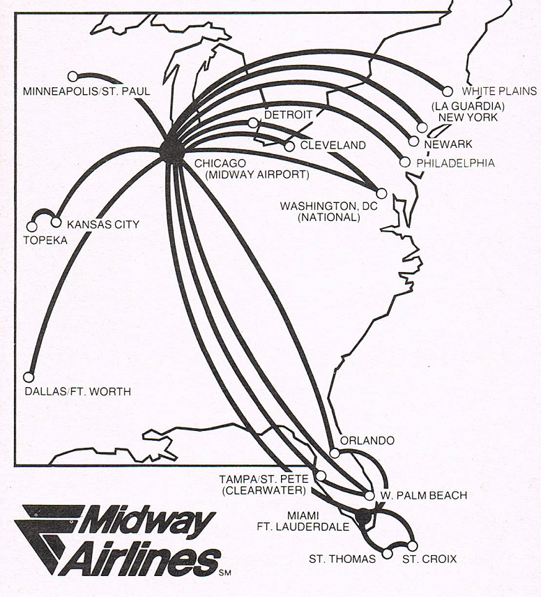 Midway Airlines system timetable 6/1/82 save 25% Buy 4 6105 